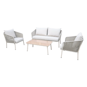 Zestaw mebli ogrodowych beżowy aluminium sofa fotele stolik szklany blat