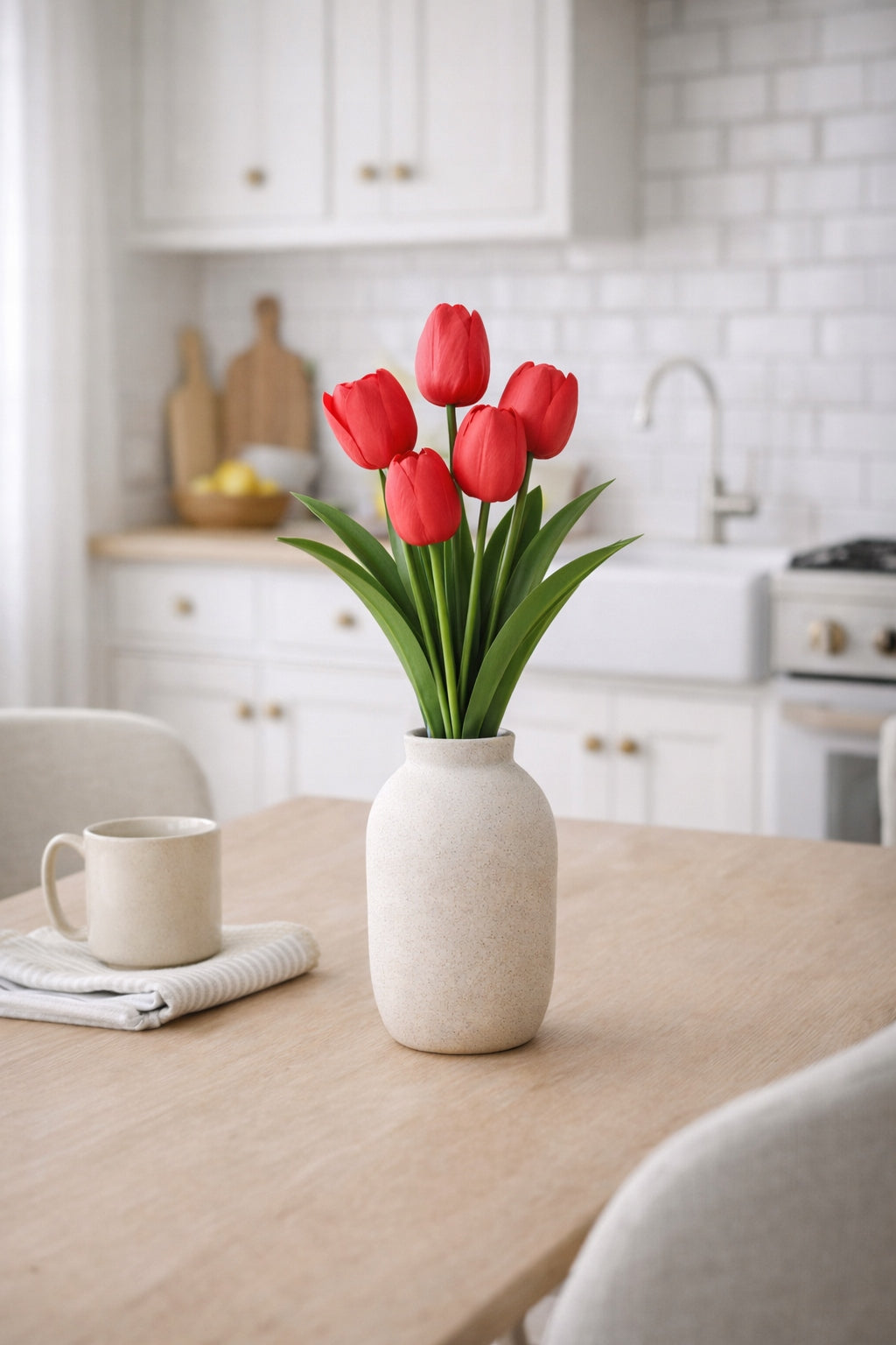 TULIPAN BUKIET TULIPANÓW SZTUCZNYCH PIANKOWYCH 53CM CZERWONY