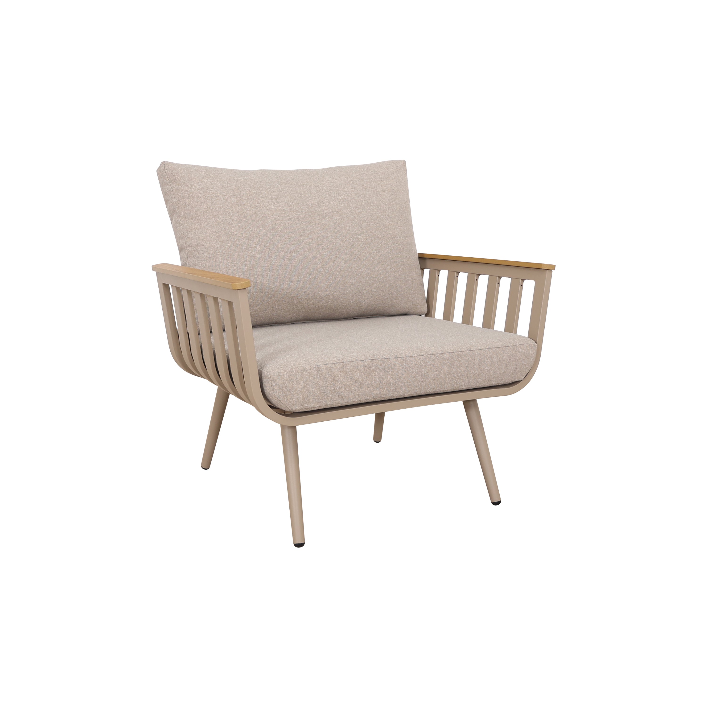 Zestaw Mebli Ogrodowych Sofa Stolik Fotel x2 Beżowy Drewnopodobny