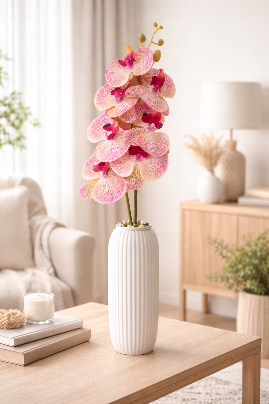 KWIAT SZTUCZNY STORCZYK 92 CM POJEDYNCZA GAŁĄZKA ORCHIDEA DUŻE KWIATY