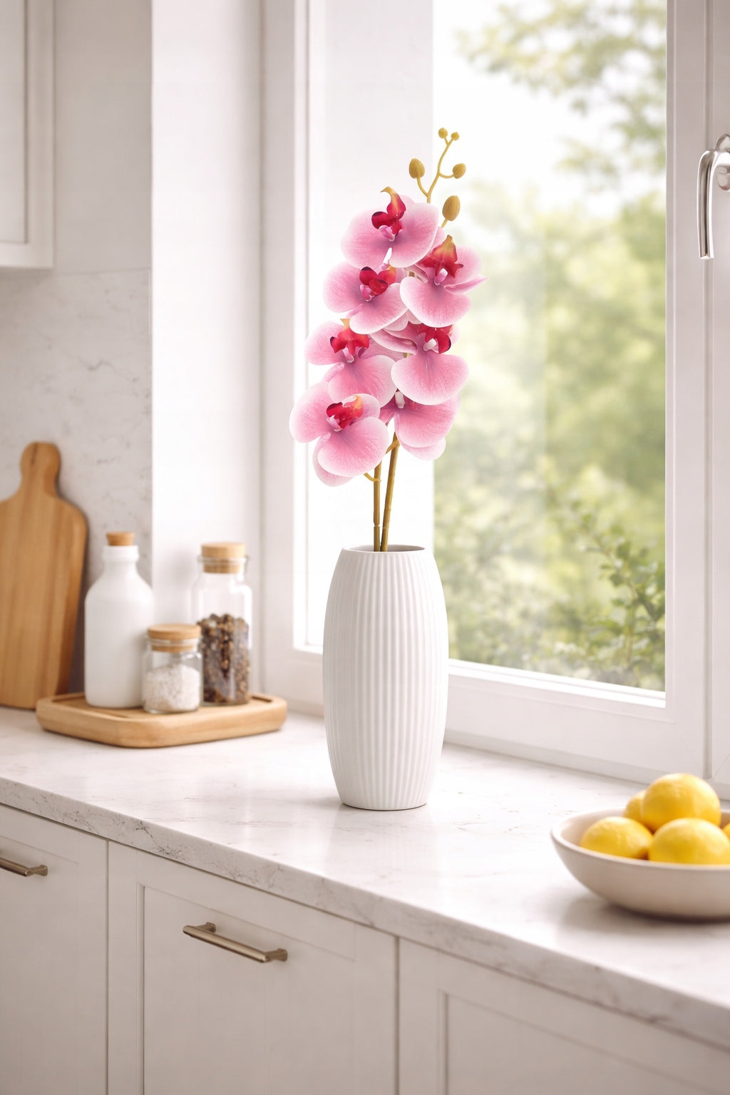 KWIAT SZTUCZNY STORCZYK 92 CM POJEDYNCZA GAŁĄZKA ORCHIDEA DUŻE KWIATY