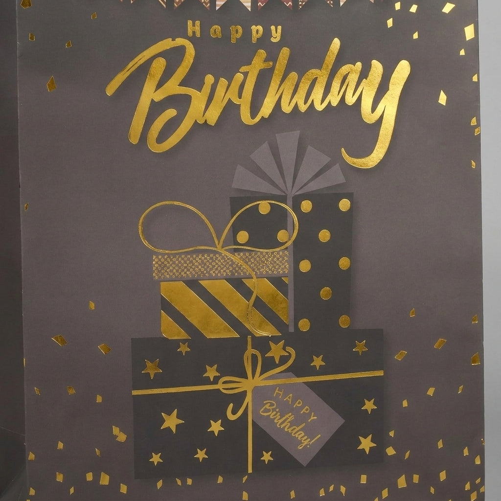 Torba Prezentowa 32x26x12 Czarno-Złota Happy Birthday Prezent