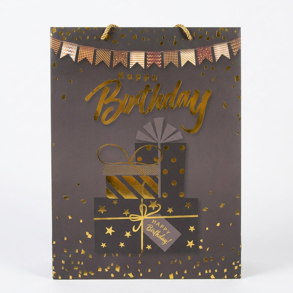 Torba Prezentowa 23x18x10 Czarno-Złota Happy Birthday Prezent