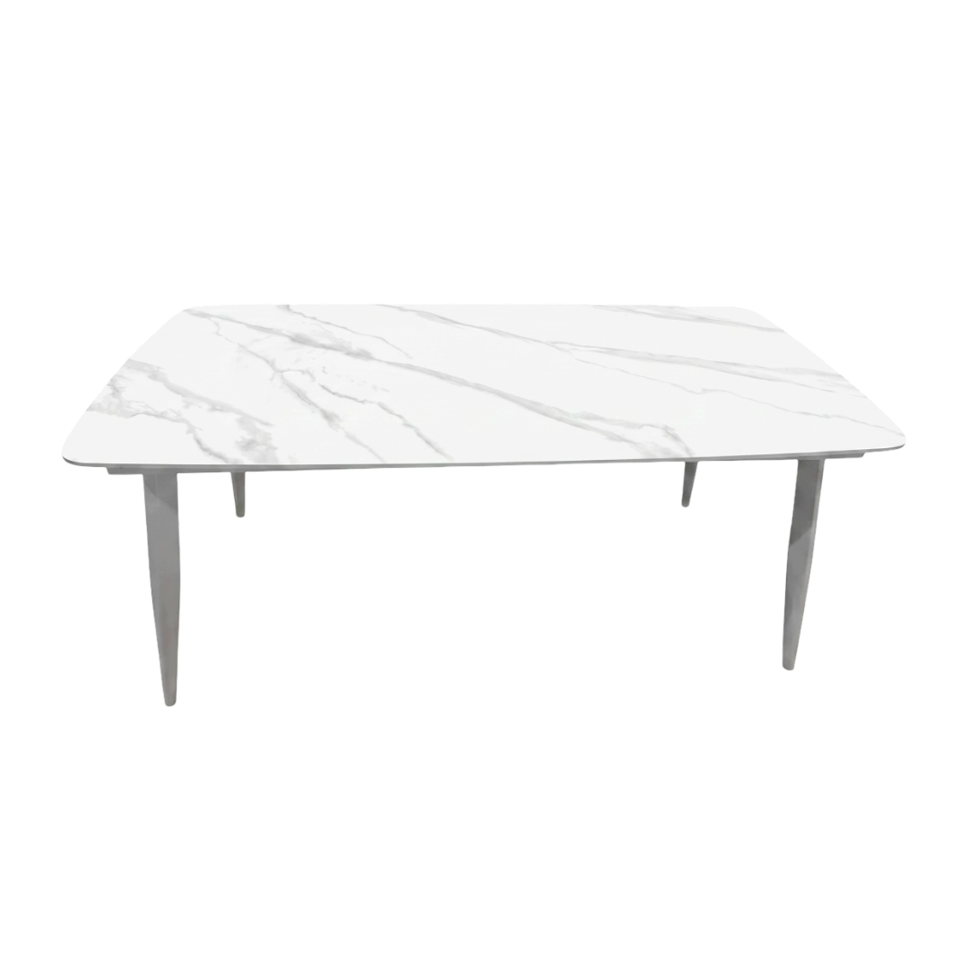Stół Ogrodowy Aluminiowy Ceramiczny 180x90 cm Biały