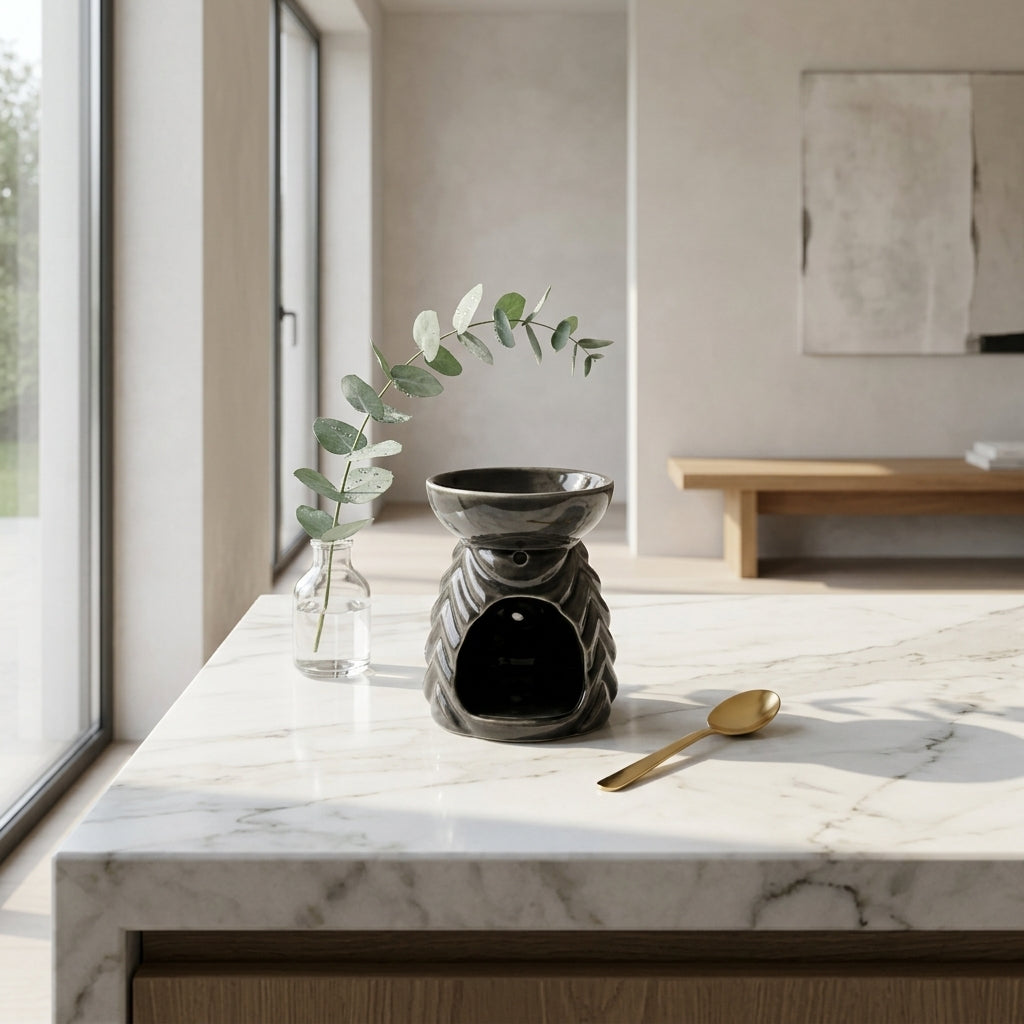 Kominek Ceramiczny Czarny Podgrzewacz Zapachowy