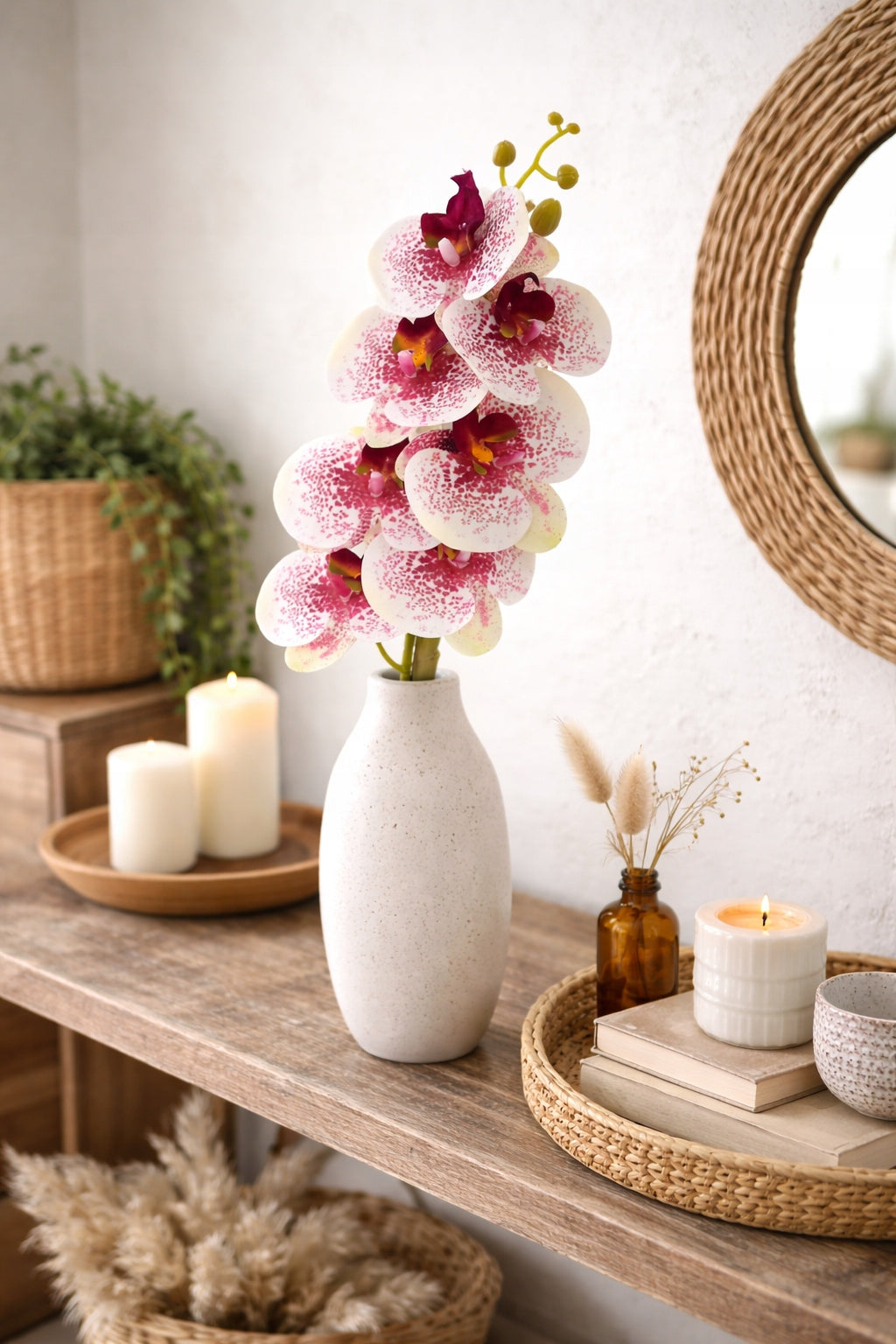 KWIAT SZTUCZNY STORCZYK 92 CM POJEDYNCZA GAŁĄZKA ORCHIDEA DUŻE KWIATY