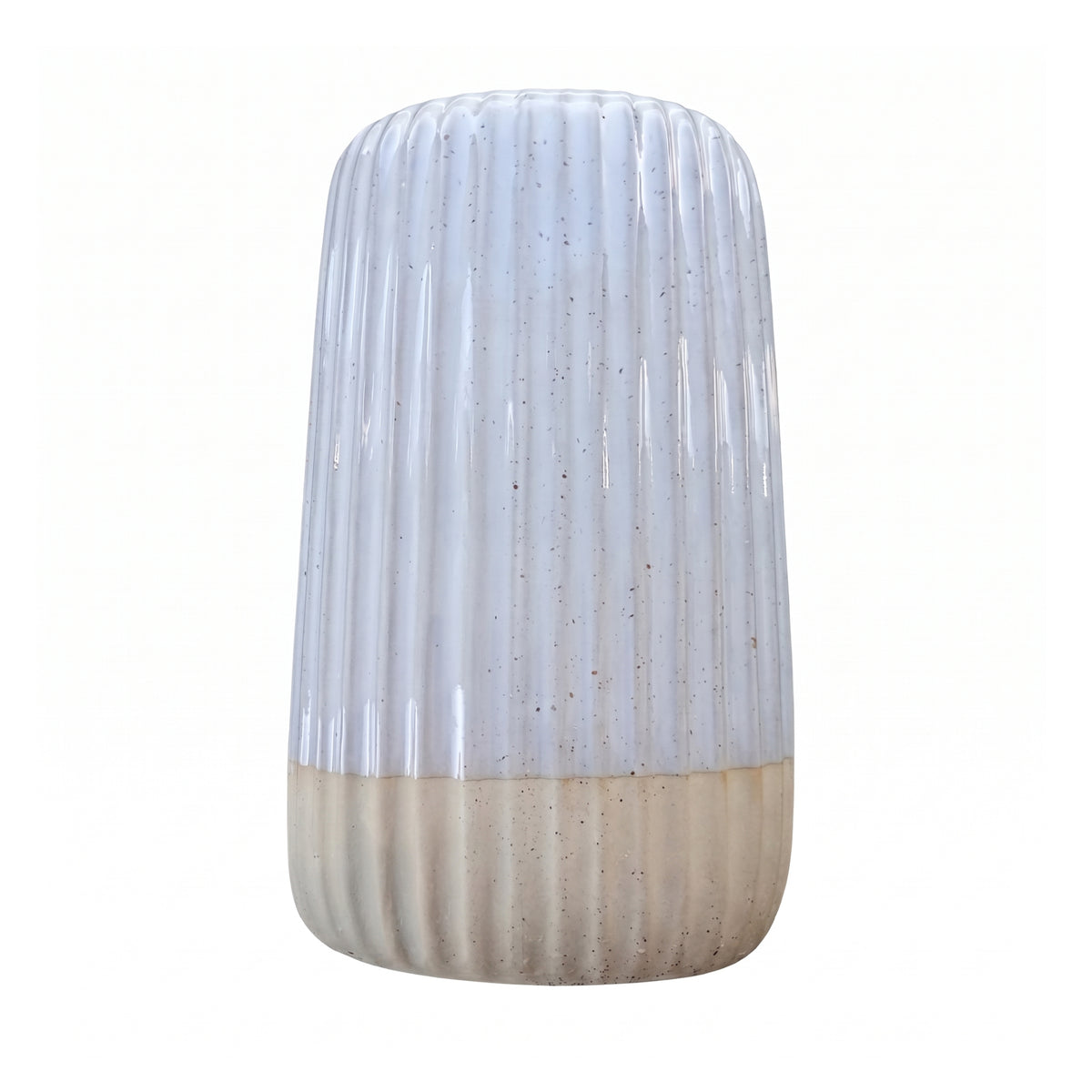 Wazon Ceramiczny Owalny Prążkowany Kremowy 23cm Surowy Dół Do Kwiatów