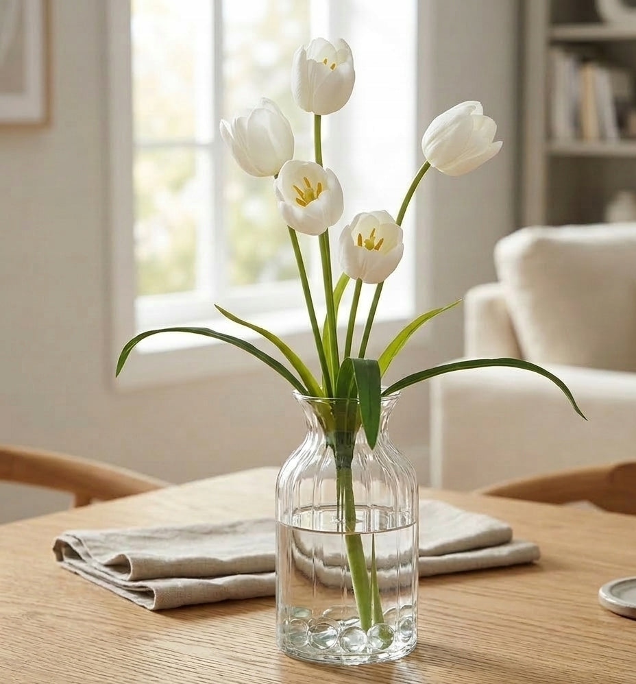 TULIPAN BUKIET TULIPANÓW SZTUCZNYCH PIANKOWYCH 53cm KOLOR BIAŁY