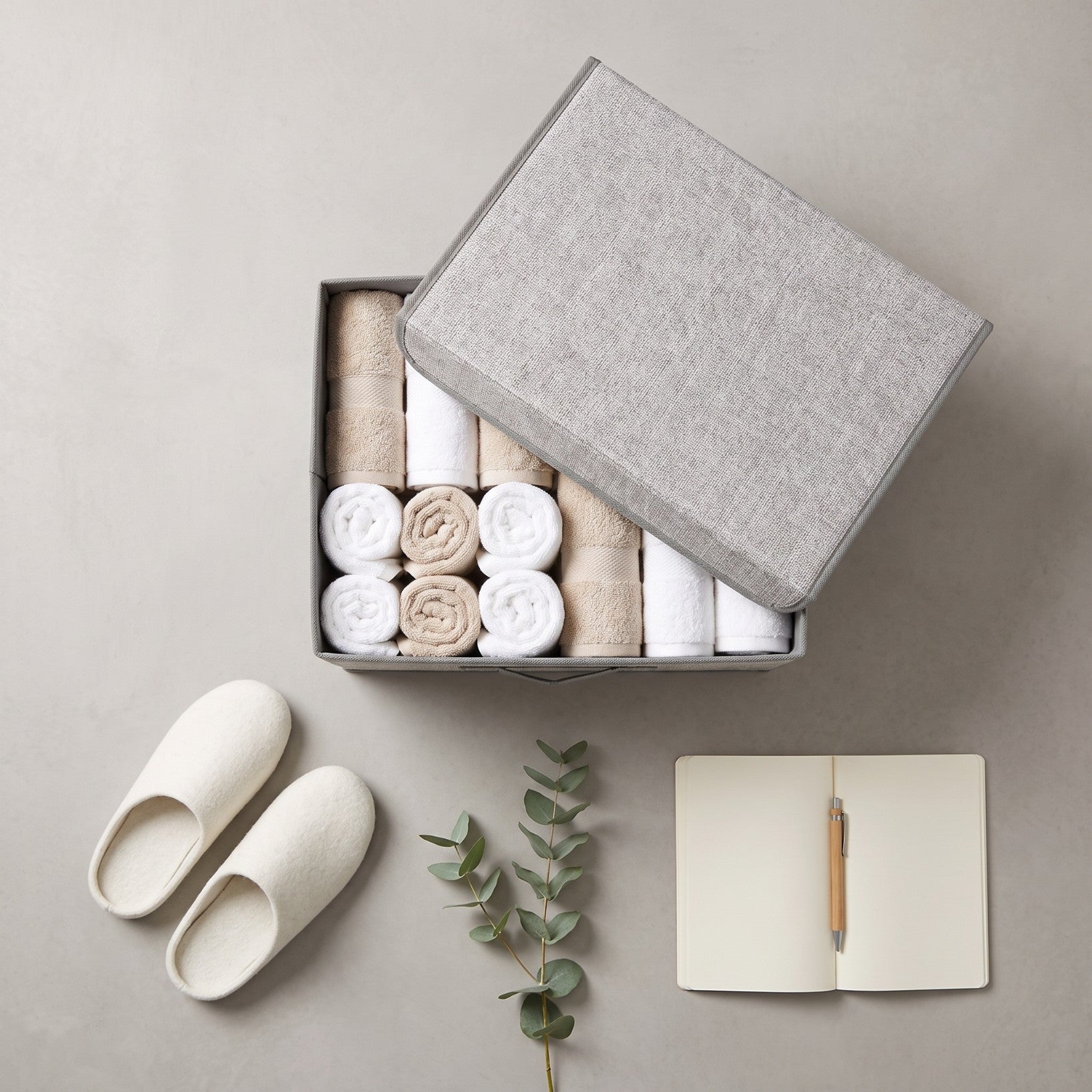 Organizery tekstylne Szare 38x25x23cm + 26x20x16cm kpl. 2 sztuk z pokrywami