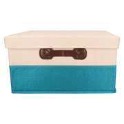 Organizer Tekstylny Turkusowy 41x31x25 cm Beżowy Pudełko z Pokrywą do domu
