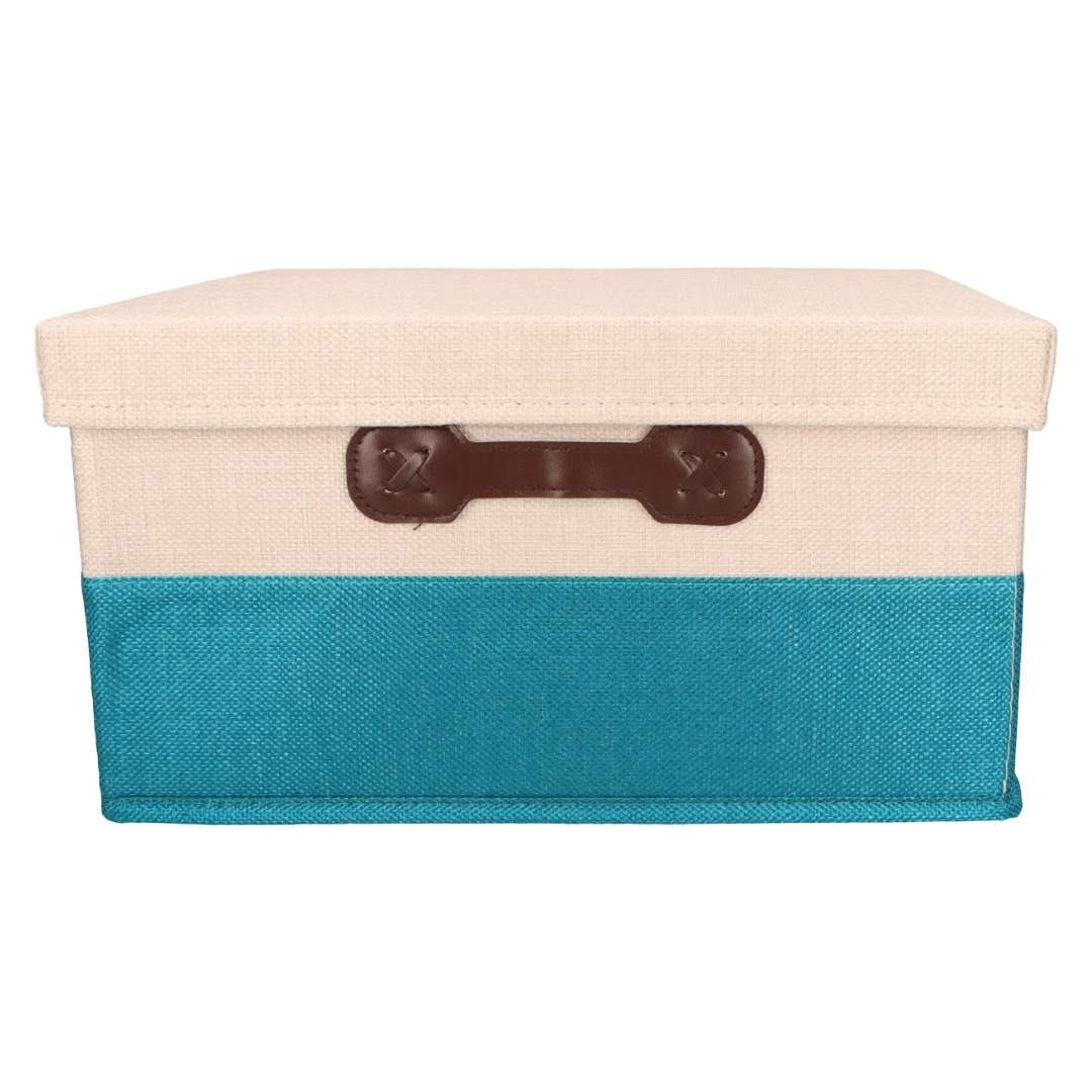 Organizer Tekstylny Turkusowy 41x31x25 cm Beżowy Pudełko z Pokrywą do domu