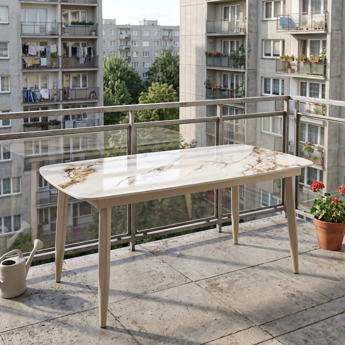 Stół ogrodowy aluminiowy beżowy 180x90 cm Spiek kamienny solidny i trwały