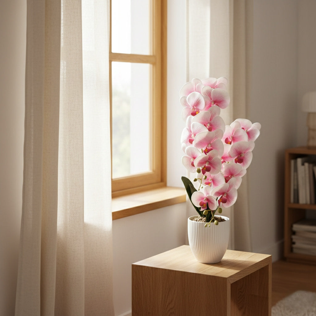 Storczyk w Doniczce Biały Różowy 58 cm Orchidea Kwiat Sztuczny Dekoracyjny