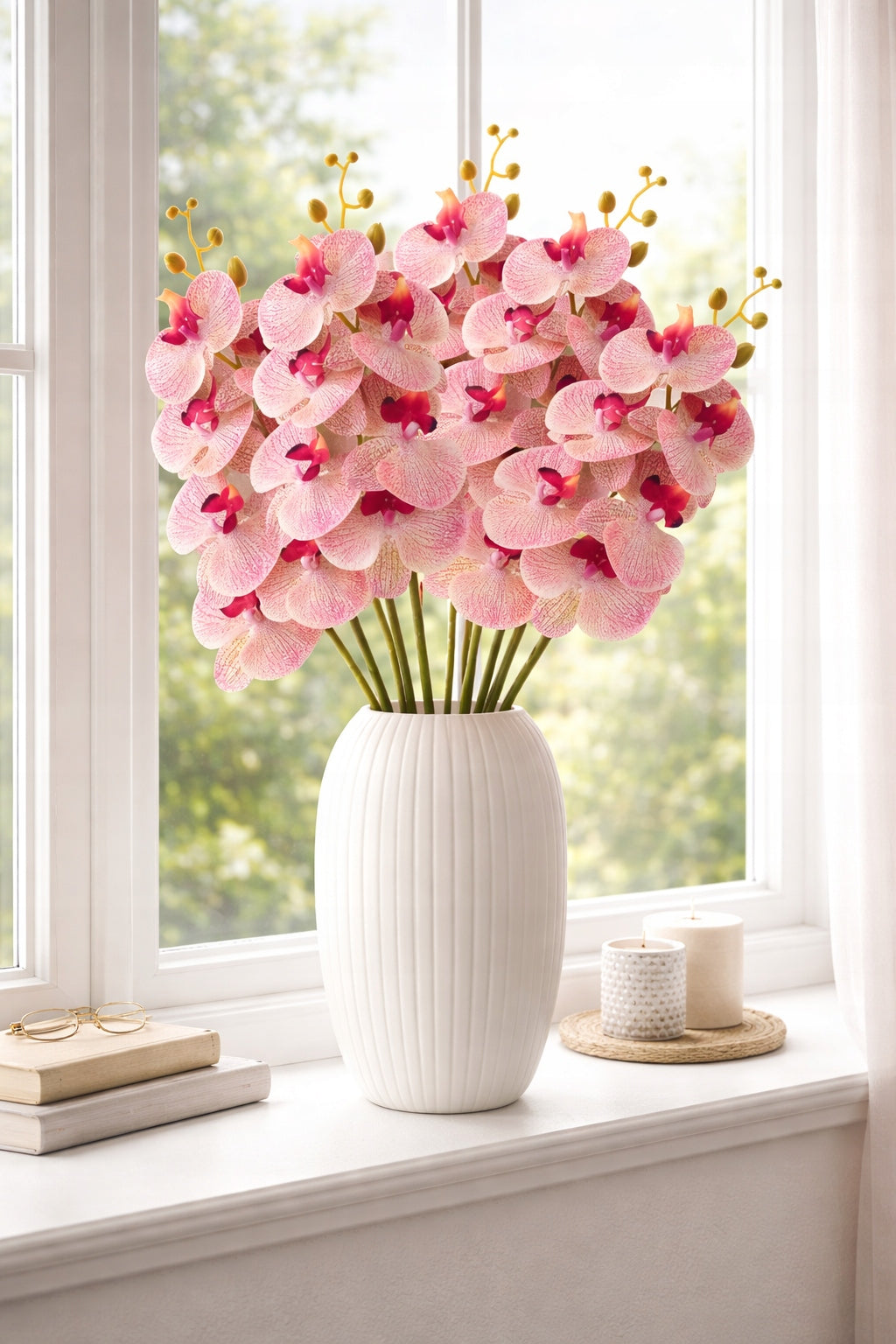 KWIAT SZTUCZNY STORCZYK 92 CM POJEDYNCZA GAŁĄZKA ORCHIDEA DUŻE KWIATY