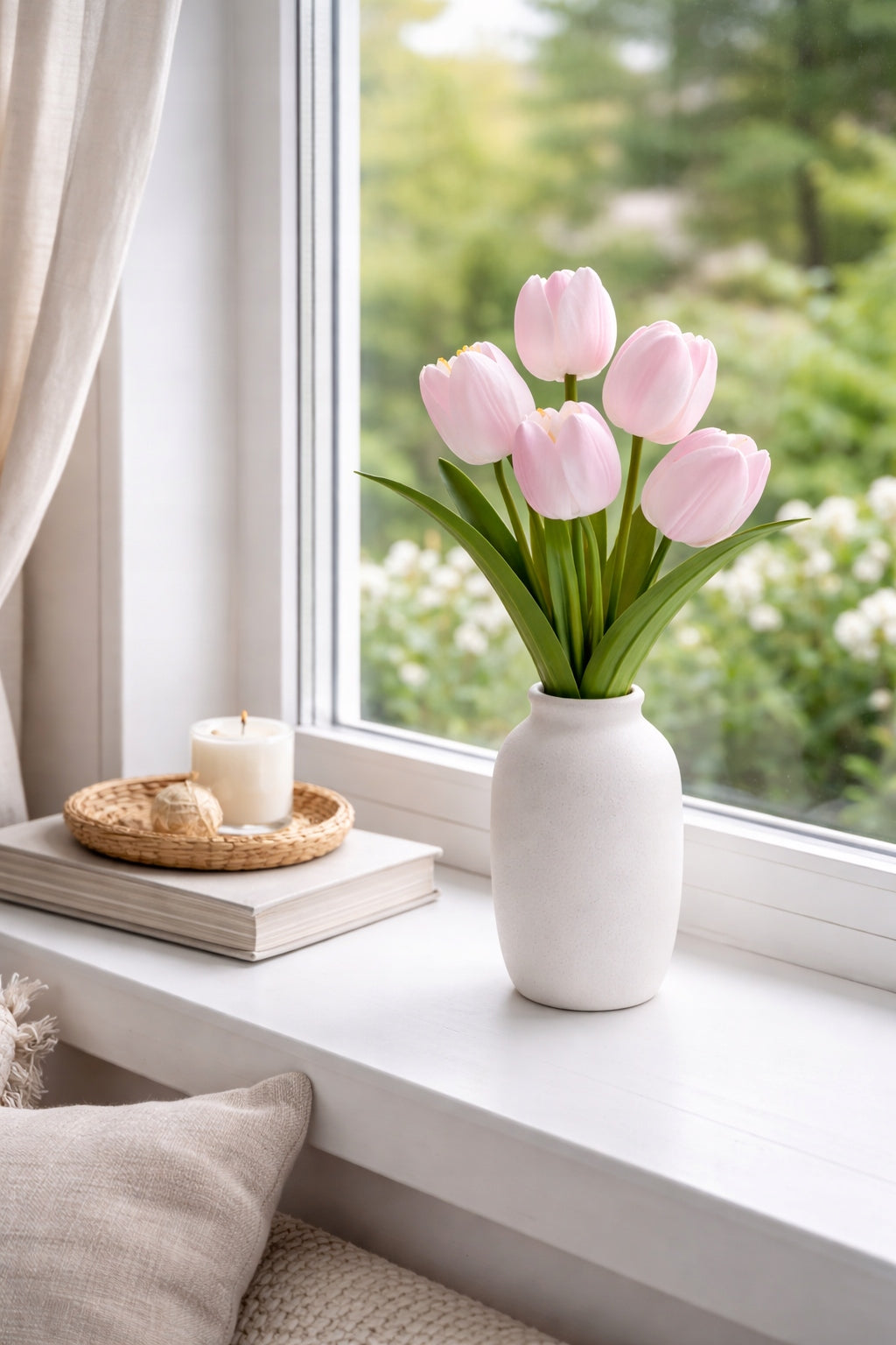 TULIPAN BUKIET TULIPANÓW SZTUCZNYCH PIANKOWYCH 53CM JASNY RÓŻ