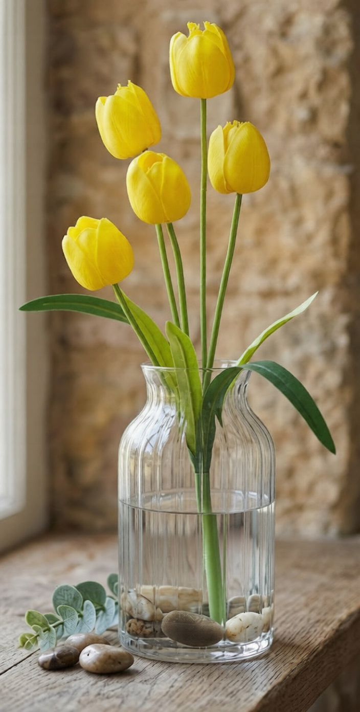 TULIPAN BUKIET TULIPANÓW SZTUCZNYCH PIANKOWYCH 53CM ŻÓŁTE TULIPANY
