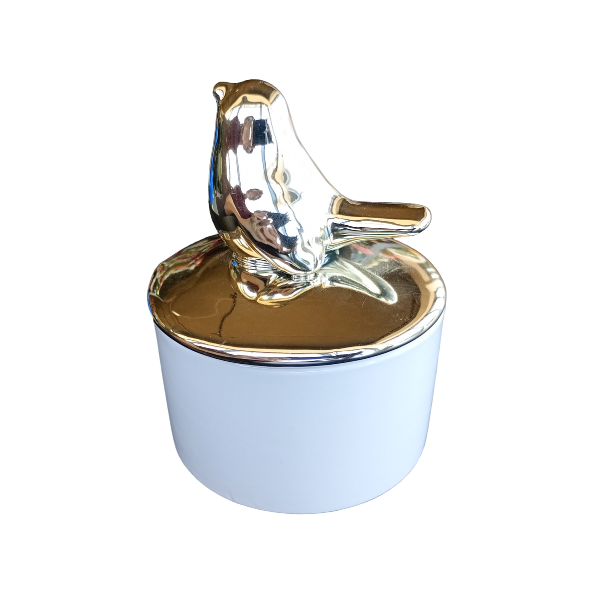 Szkatułka ceramiczna ptaszek biała złota pokrywka 10cm na biżuterię prezent, zdjęcie 2