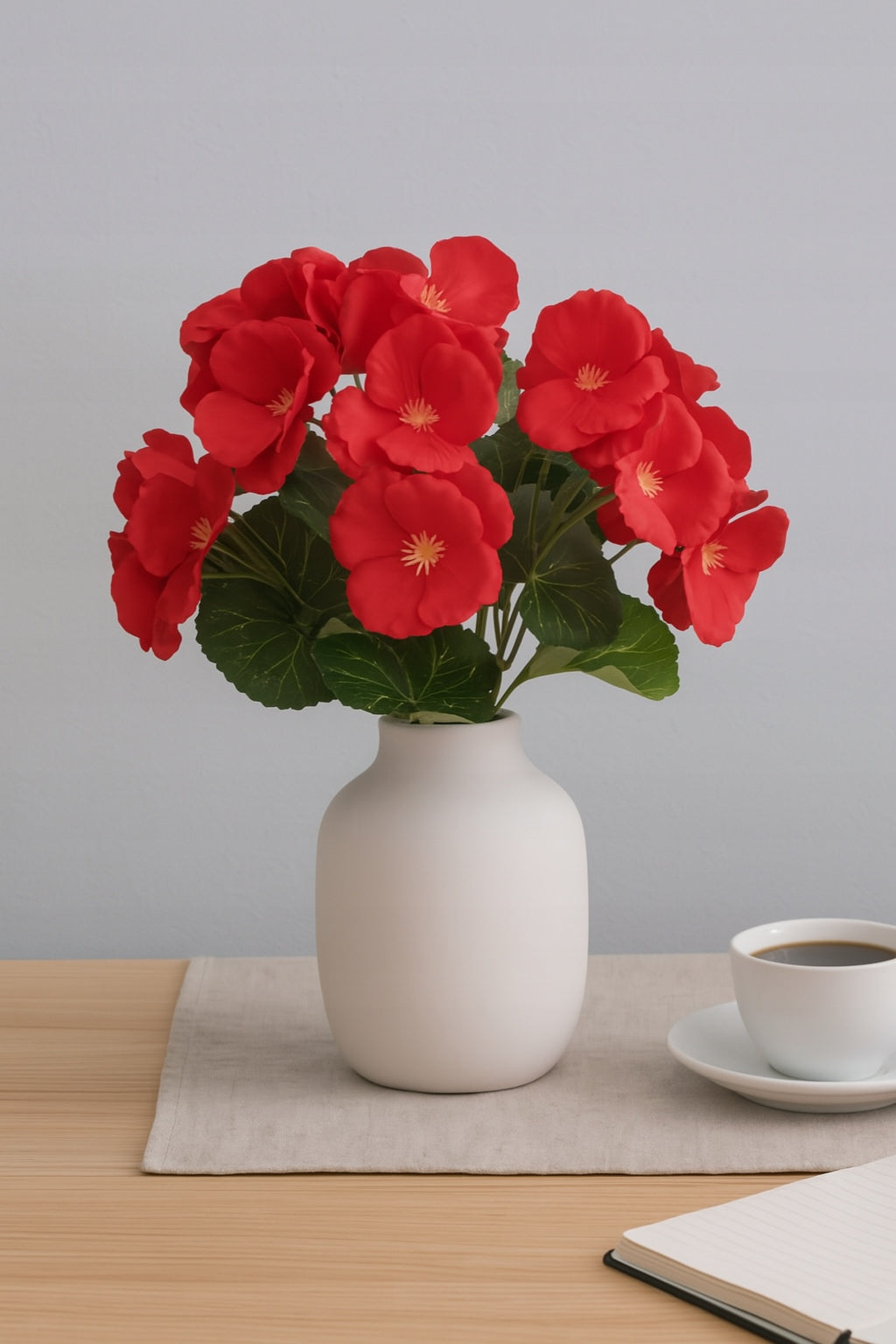 Pelargonia Sztuczna BUKIET 32 cm Realistyczna KWIAT DEKORACYJNY CZERWONY