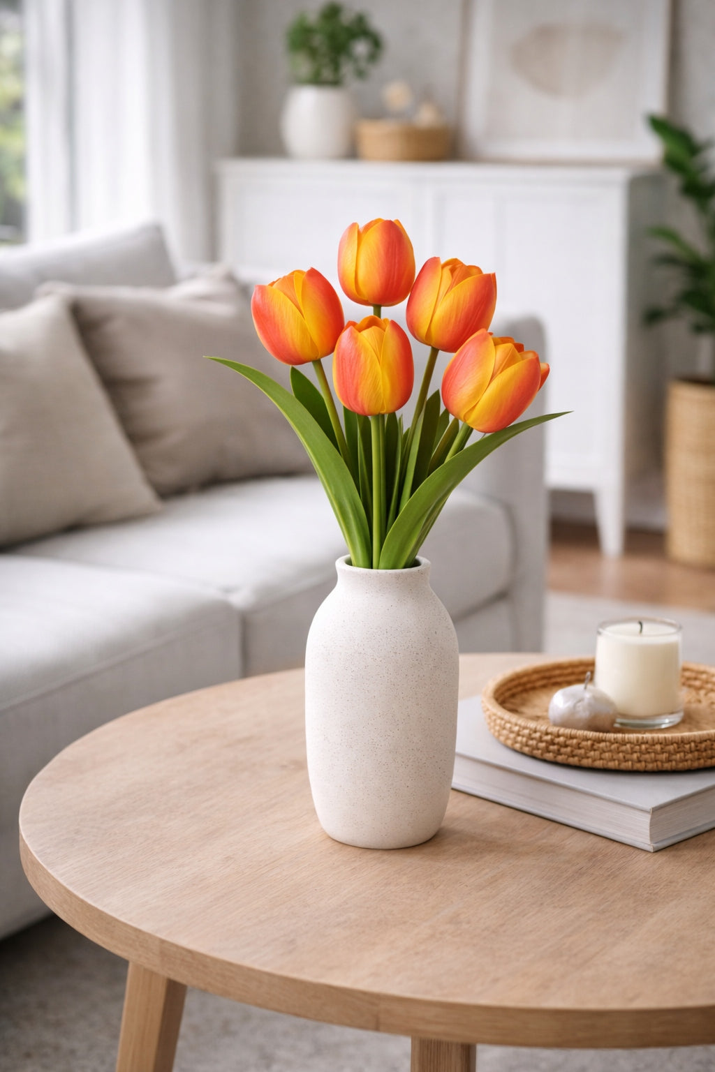 TULIPAN BUKIET TULIPANÓW SZTUCZNYCH PIANKOWYCH 53CM POMARAŃCZ