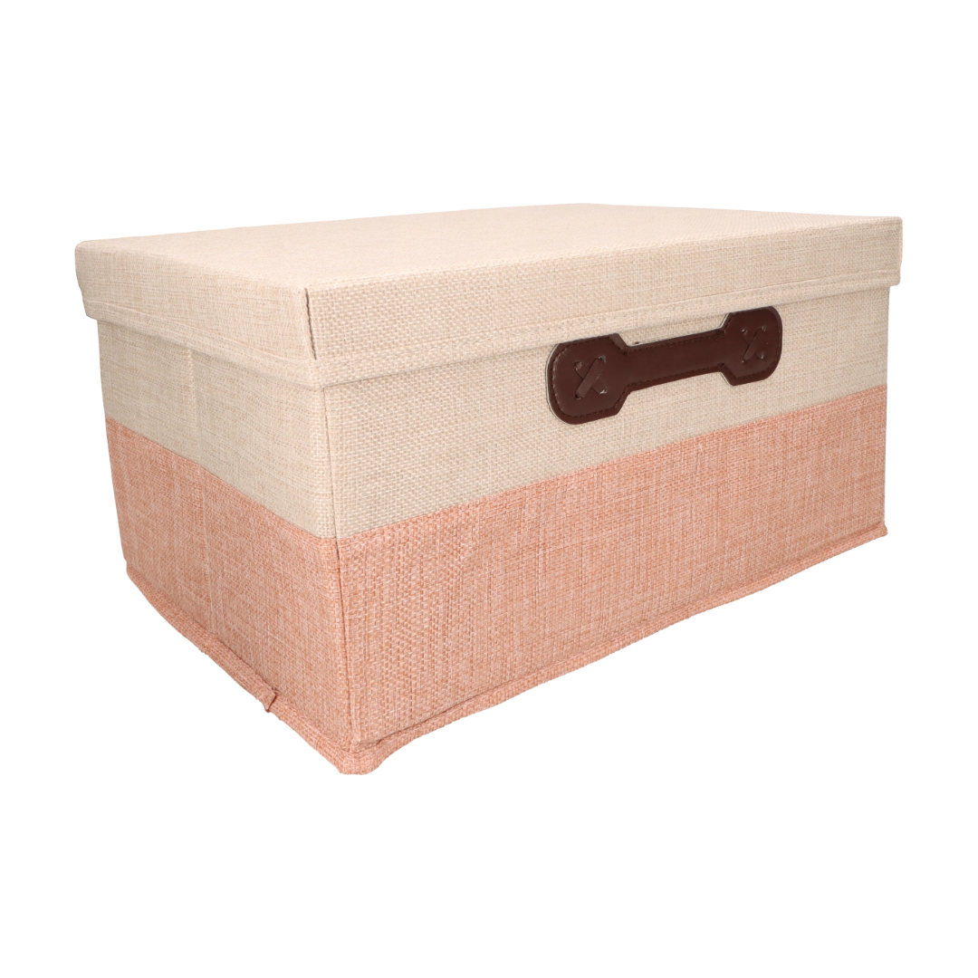 Organizer Tekstylny Różowy 38x28x18 cm Beżowy Pudełko z Pokrywą Dekoracyjny