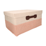 Organizer Tekstylny Różowy 38x28x18 cm Beżowy Pudełko z Pokrywą Dekoracyjny