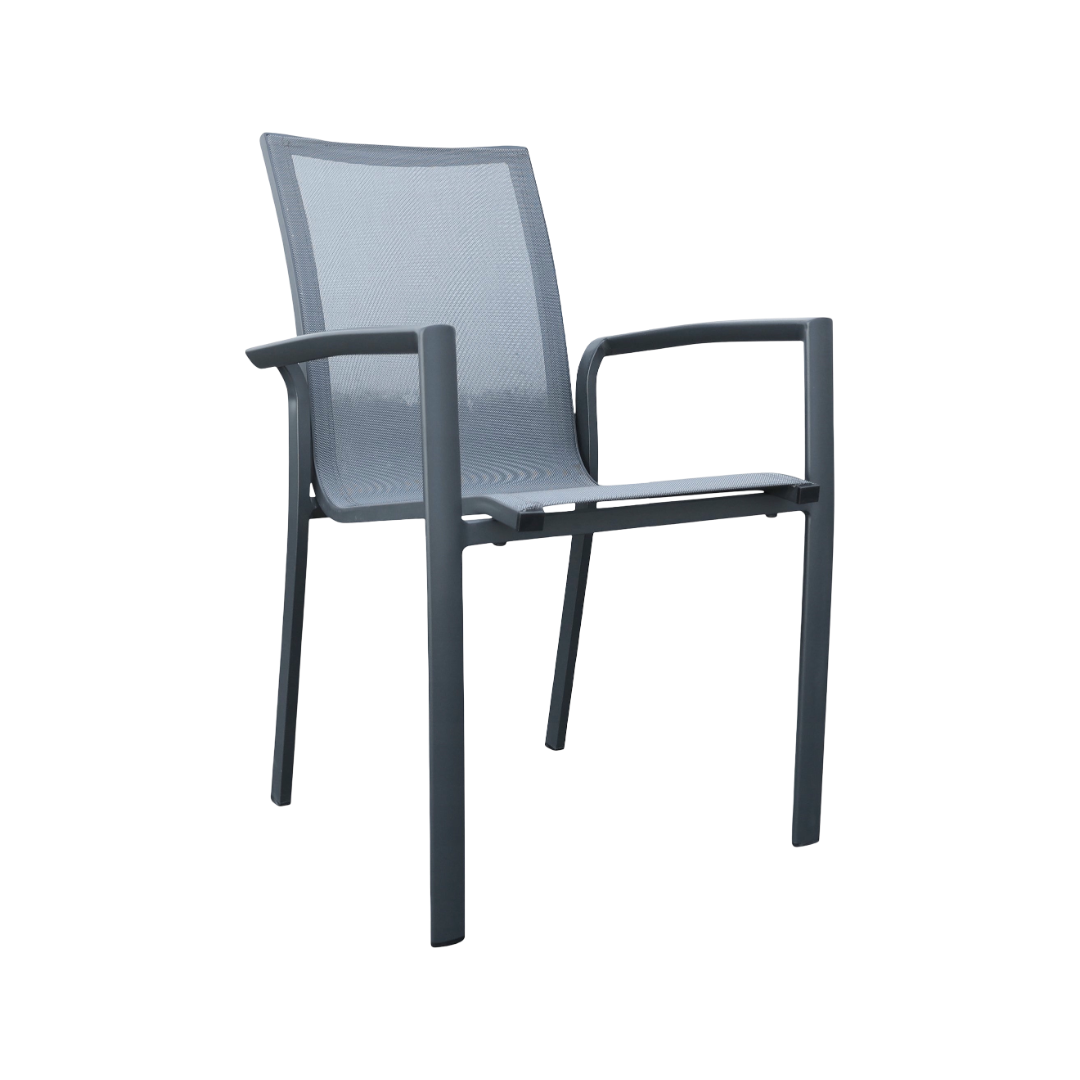 Krzesło ogrodowe aluminiowe grafitowe 56x65x88 cm podłokietniki aluminiowe tkanina szybkoschnąca