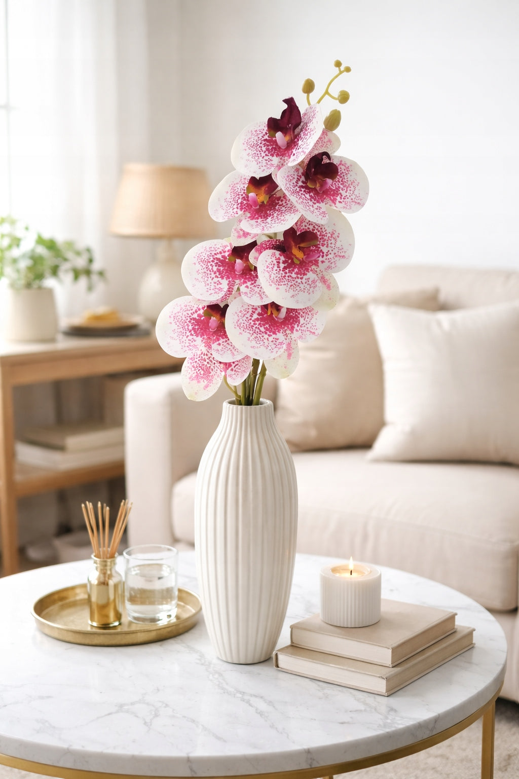 KWIAT SZTUCZNY STORCZYK 92 CM POJEDYNCZA GAŁĄZKA ORCHIDEA DUŻE KWIATY