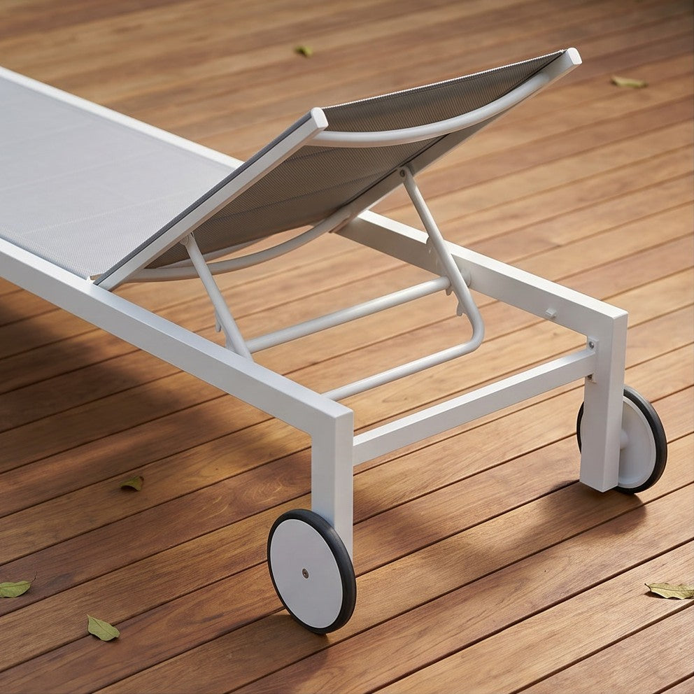 Leżak Ogrodowy Basenowy Biały Aluminium z Kółkami Leżanka  Taras 190x65x35