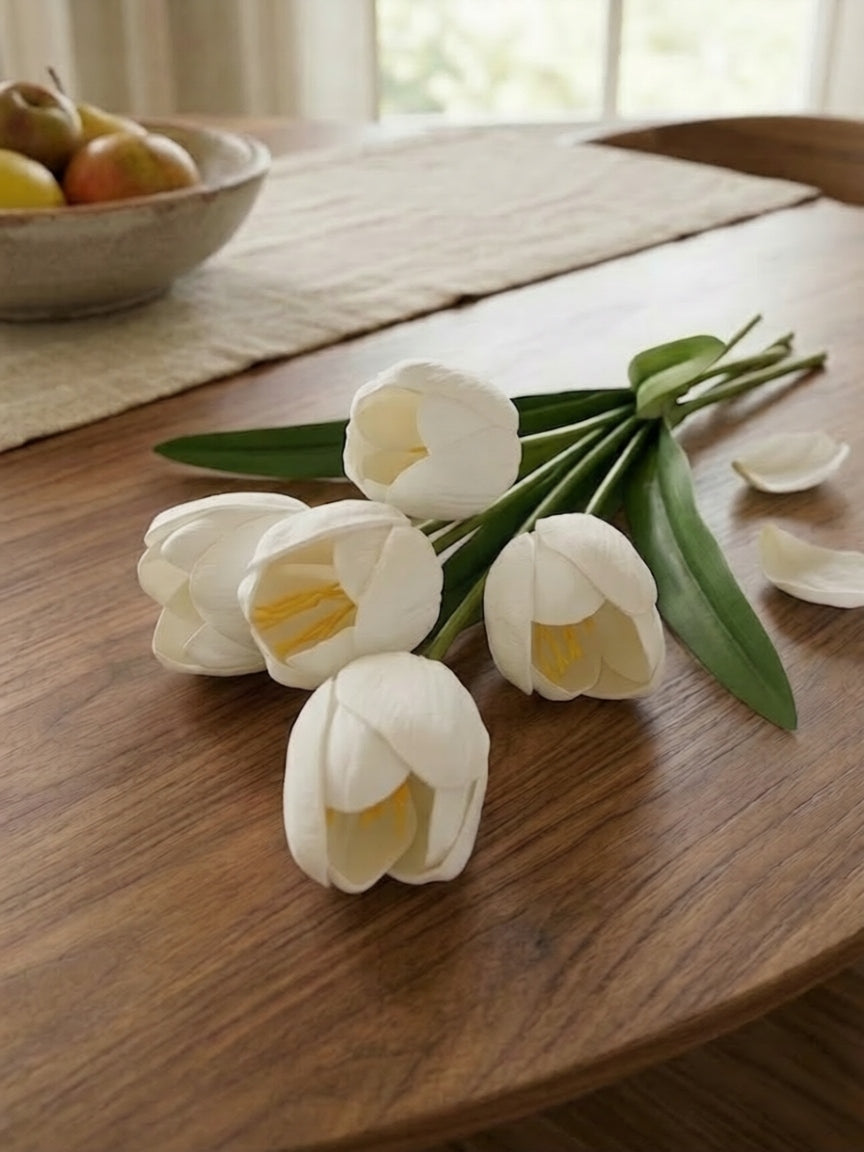 TULIPAN BUKIET TULIPANÓW SZTUCZNYCH PIANKOWYCH 53cm KOLOR BIAŁY