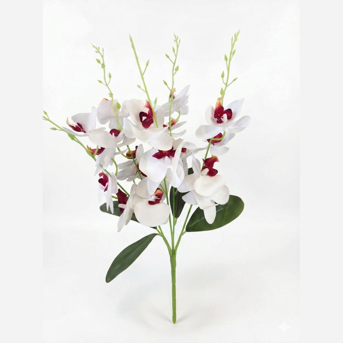 Storczyk Sztuczny Bukiet Biały Z Czerwonym Środkiem 59cm Orchidea 5 Gałązek