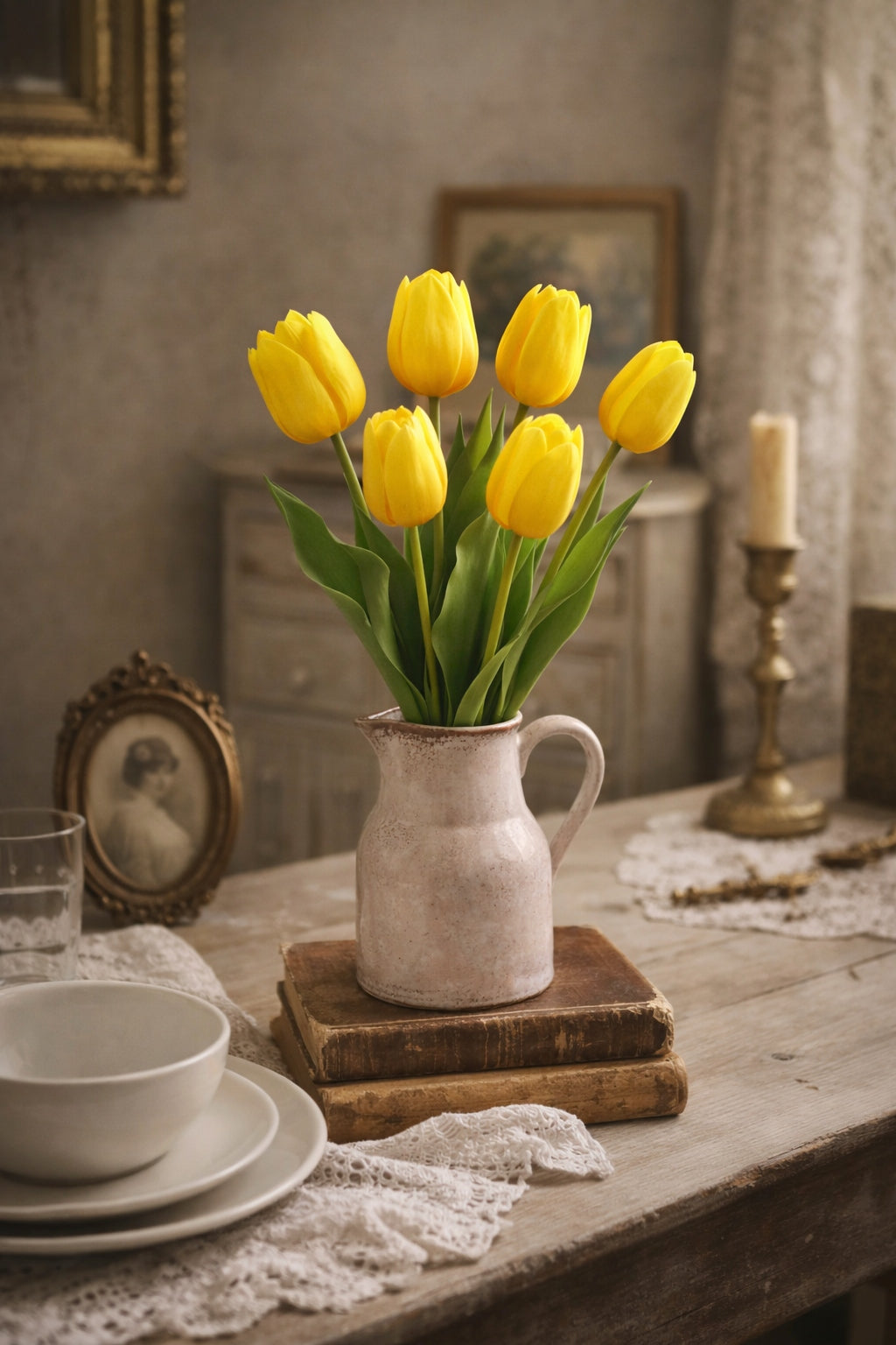 TULIPAN PIANKOWY POJEDYNCZY 42 CM WIOSENNA DEKORACJA WAZONU KOLOR ŻÓŁTY