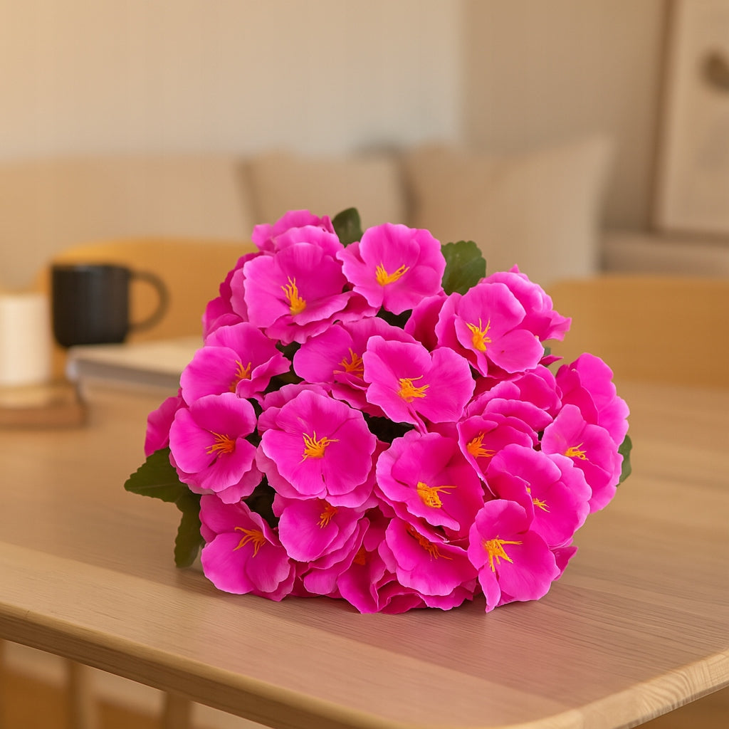 Sztuczna Pelargonia Różowa Bukiet 7 Gałązek 37 cm Realistyczna Ozdoba Kwiat
