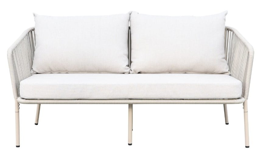Zestaw mebli ogrodowych beżowy aluminium sofa fotele stolik szklany blat