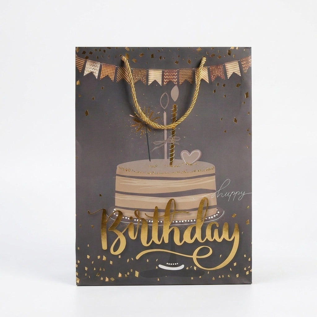 Torba Prezentowa 40x30x12 Czarno-Złota Happy Birthday Tort