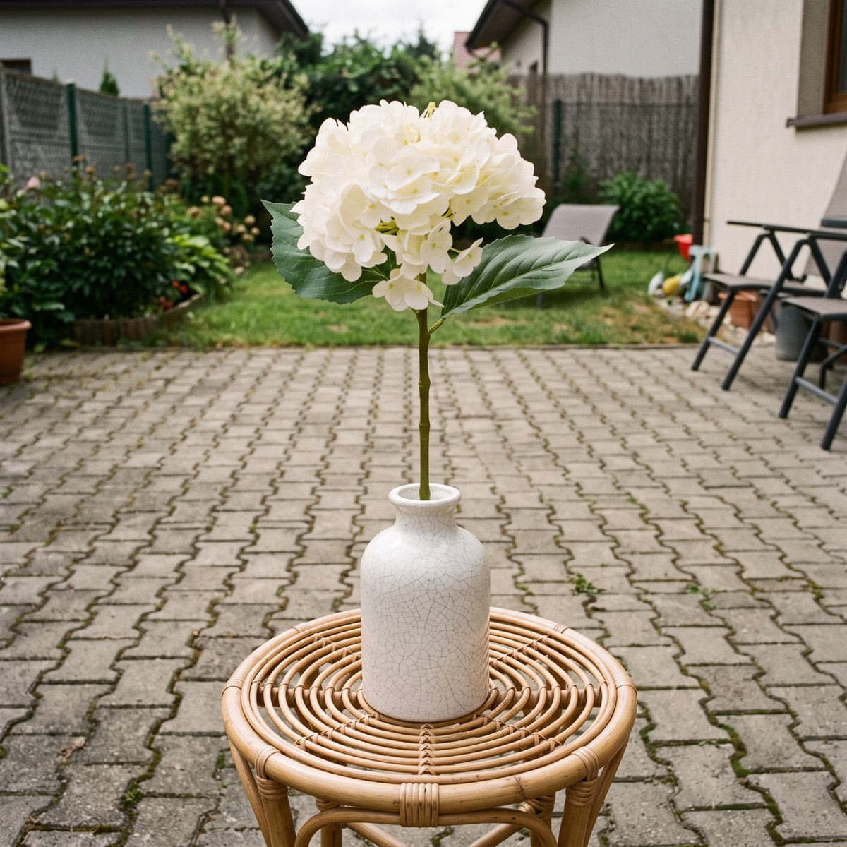 Kwiat Sztuczny Hortensja Duża Biała 48cm Realistyczna Do Wazonu