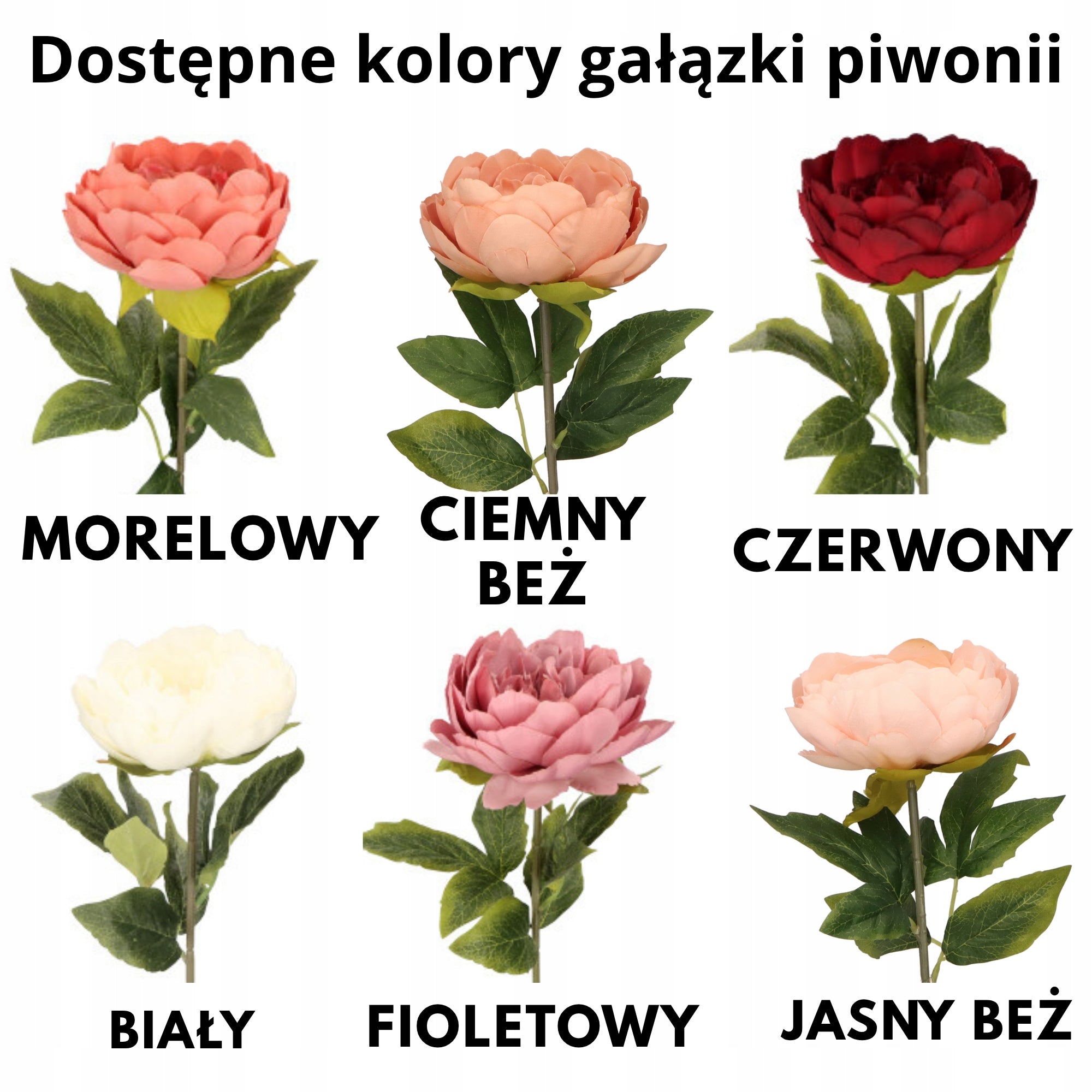 Gałązka Piwonii Sztucznej 57 cm Realistyczny Kwiat do Dekoracji wybór kolor