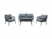 Zestaw mebli ogrodowych antracyt aluminiowa sofa 2 fotele stolik sznurowany