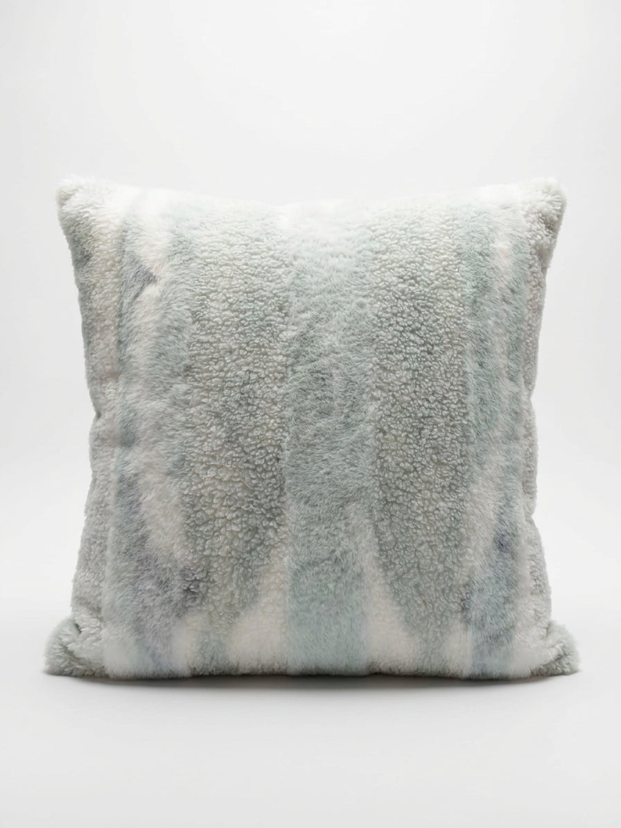 Stylowa Poszewka Dekoracyjna 43x43 cm – Baranek i Plusz (Szałwiowa Zieleń / Mint / Ecru / Szary)