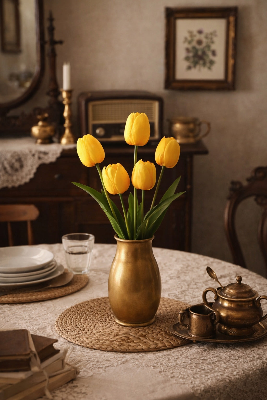TULIPAN BUKIET TULIPANÓW SZTUCZNYCH PIANKOWYCH 53CM ŻÓŁTY Z CZERWIENIĄ
