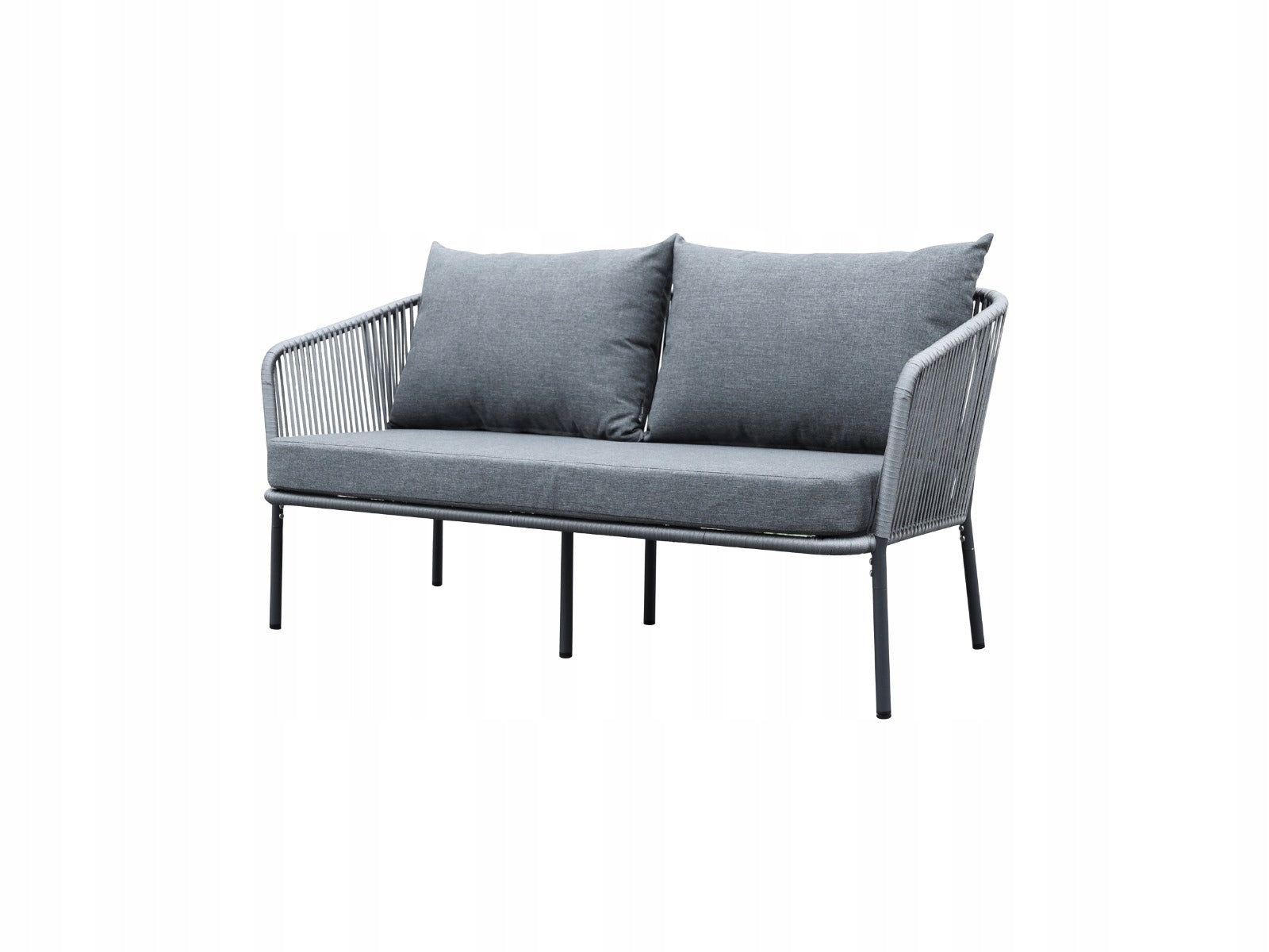 Zestaw mebli ogrodowych antracyt aluminiowa sofa 2 fotele stolik sznurowany