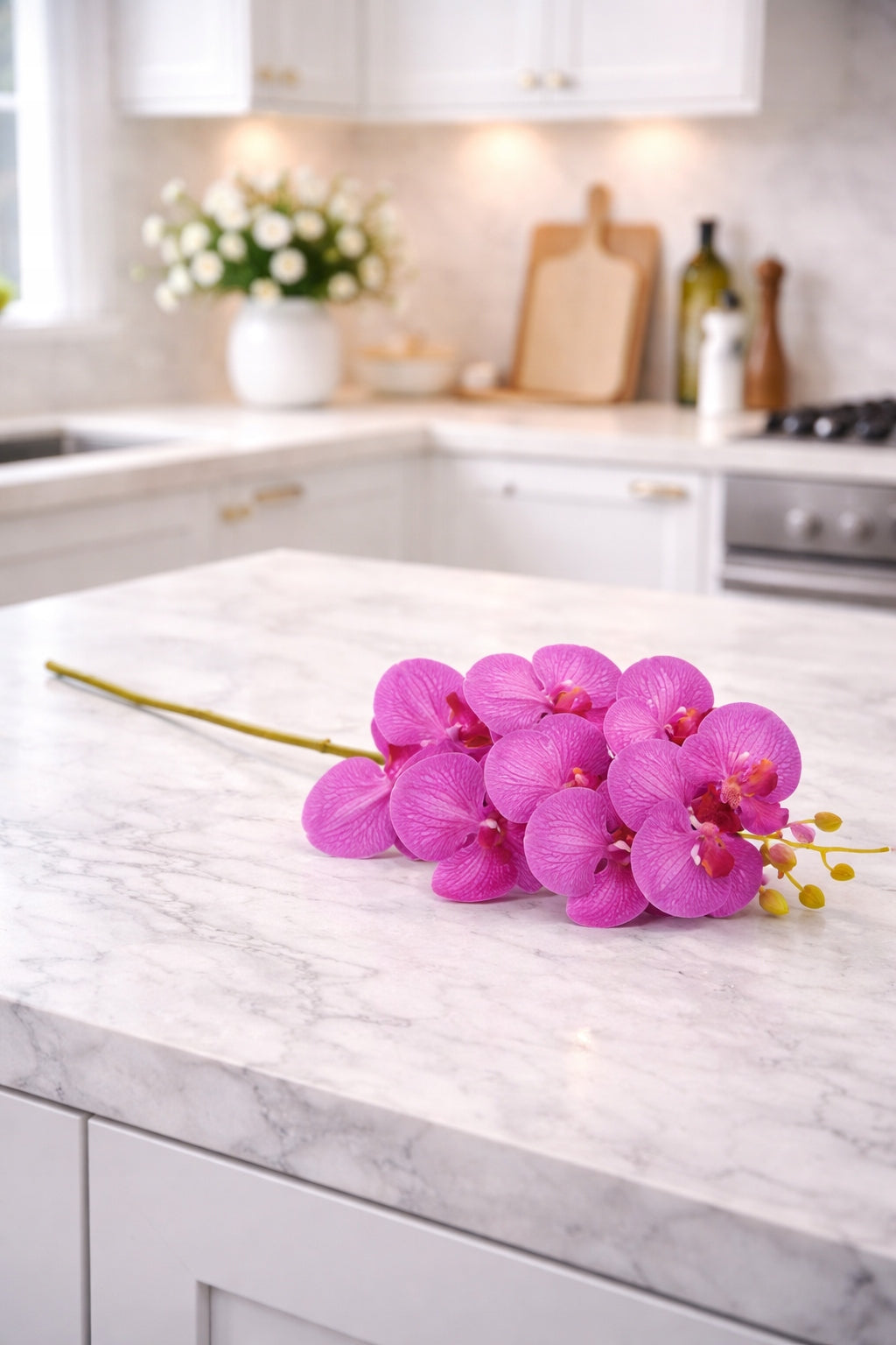 KWIAT SZTUCZNY STORCZYK 92 CM POJEDYNCZA GAŁĄZKA ORCHIDEA DUŻE KWIATY