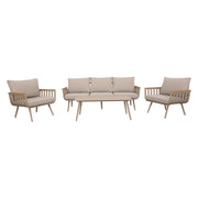 Zestaw Mebli Ogrodowych Sofa Stolik Fotel x2 Beżowy Drewnopodobny