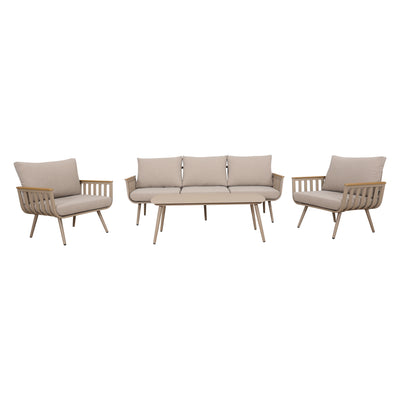 Zestaw Mebli Ogrodowych Sofa Stolik Fotel x2 Beżowy Drewnopodobny