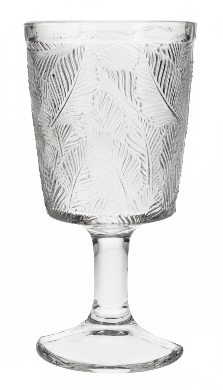 Kielich szklany 350 ml z tłoczonym wzorem liści elegancka szklanka na nodze