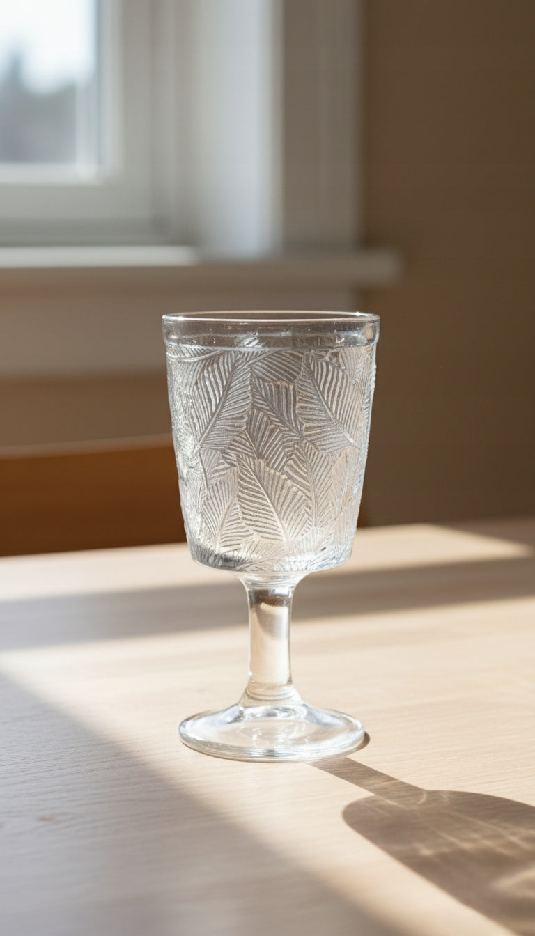 Kielich szklany 350 ml z tłoczonym wzorem liści elegancka szklanka na nodze
