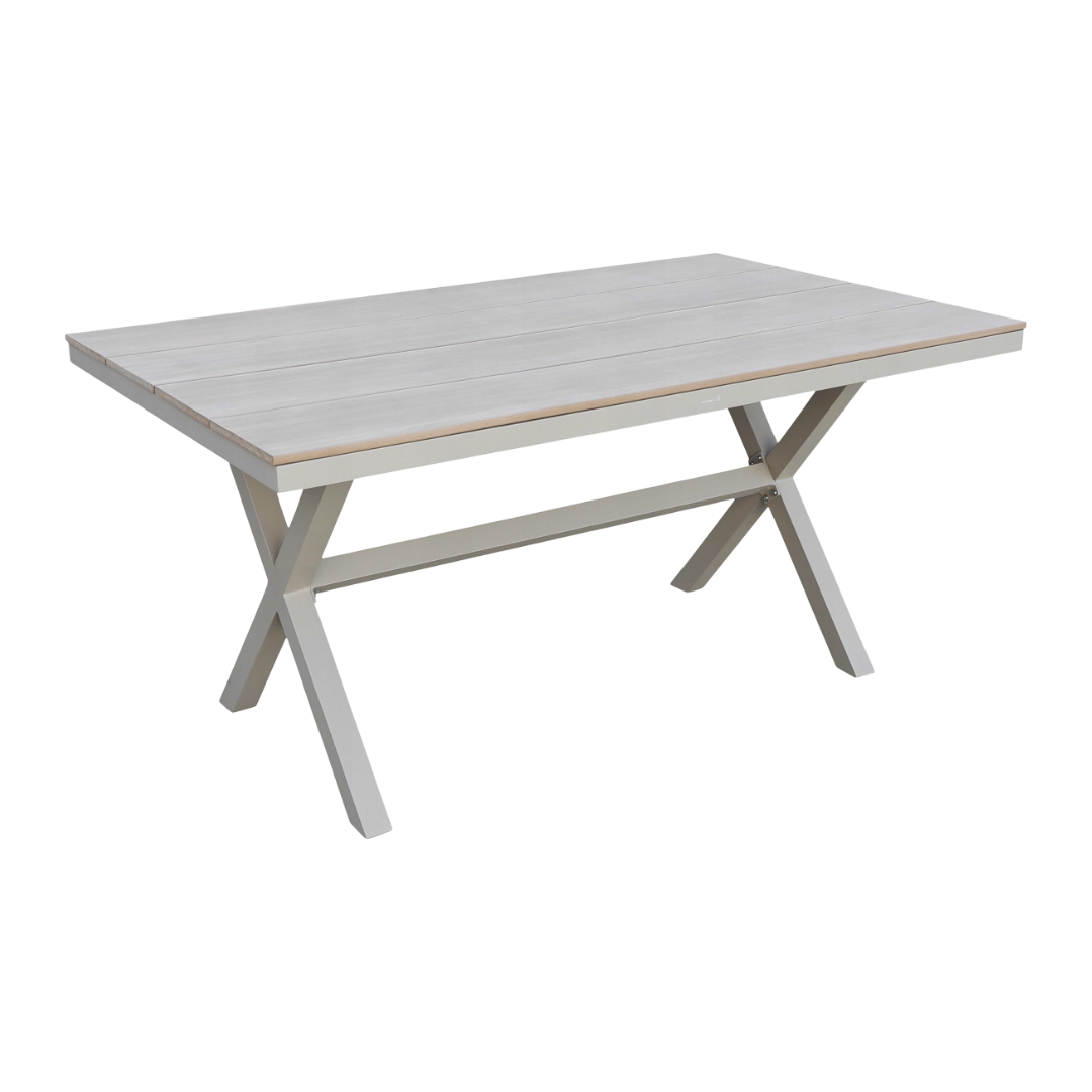 Stół ogrodowy aluminiowy beżowy 150x90x75 cm trwały blat kompozyt drewniany