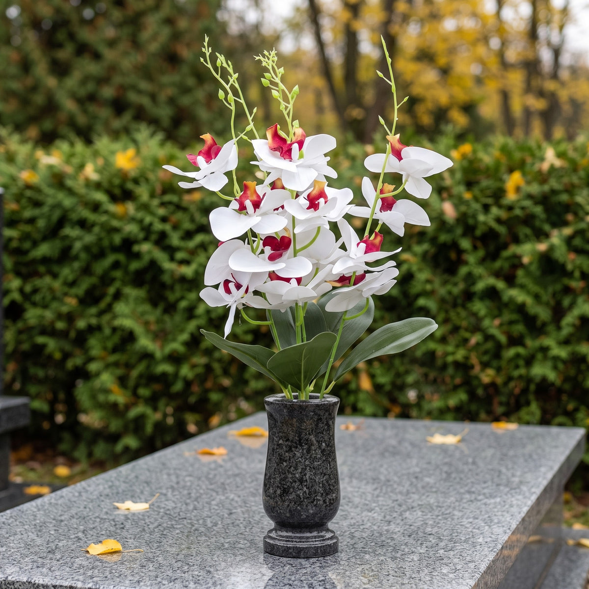 Storczyk Sztuczny Bukiet Biały Z Czerwonym Środkiem 59cm Orchidea 5 Gałązek