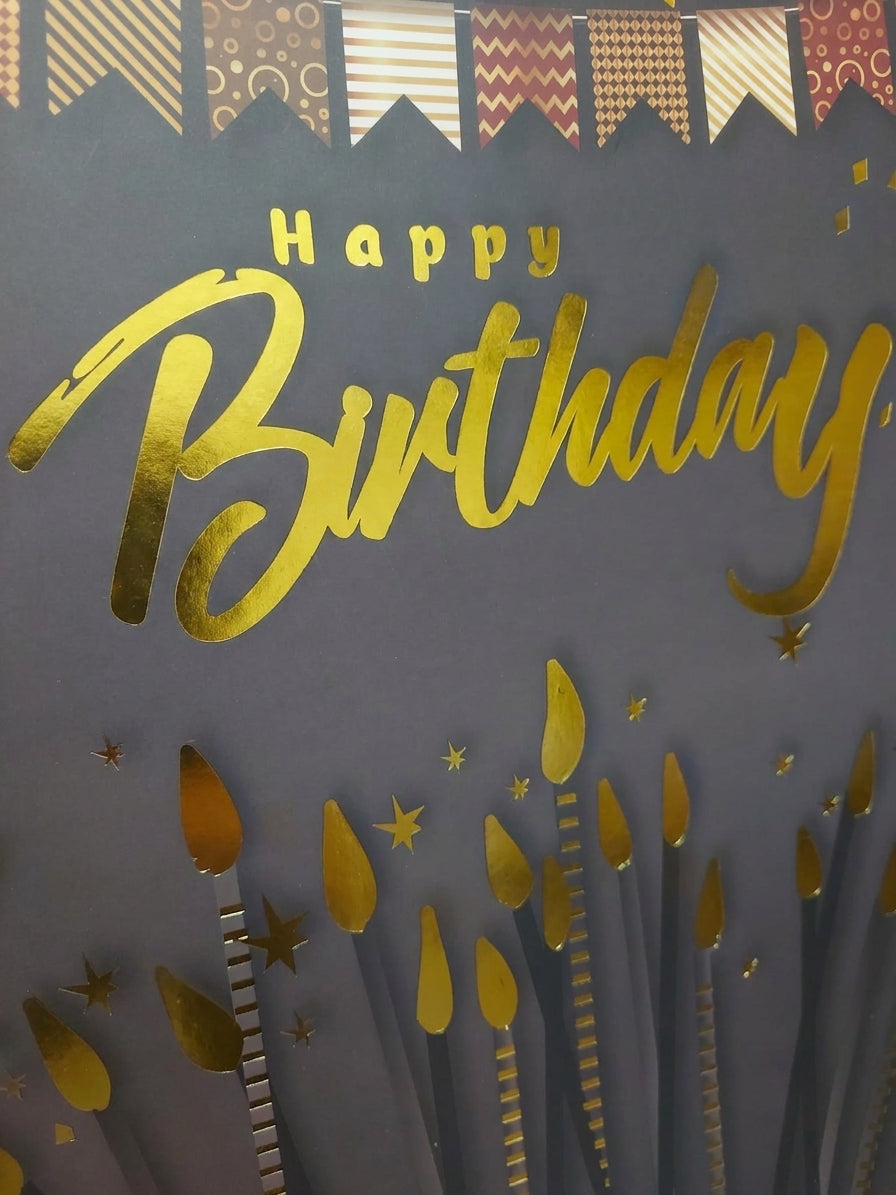 Torba Prezentowa 40x30x12 Czarno-Złota Happy Birthday Świeczki