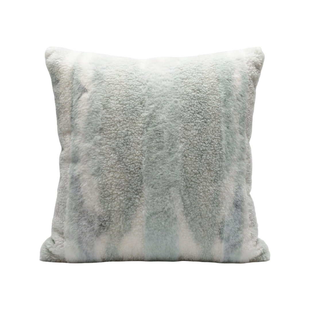 Stylowa Poszewka Dekoracyjna 43x43 cm – Baranek i Plusz (Szałwiowa Zieleń / Mint / Ecru / Szary)