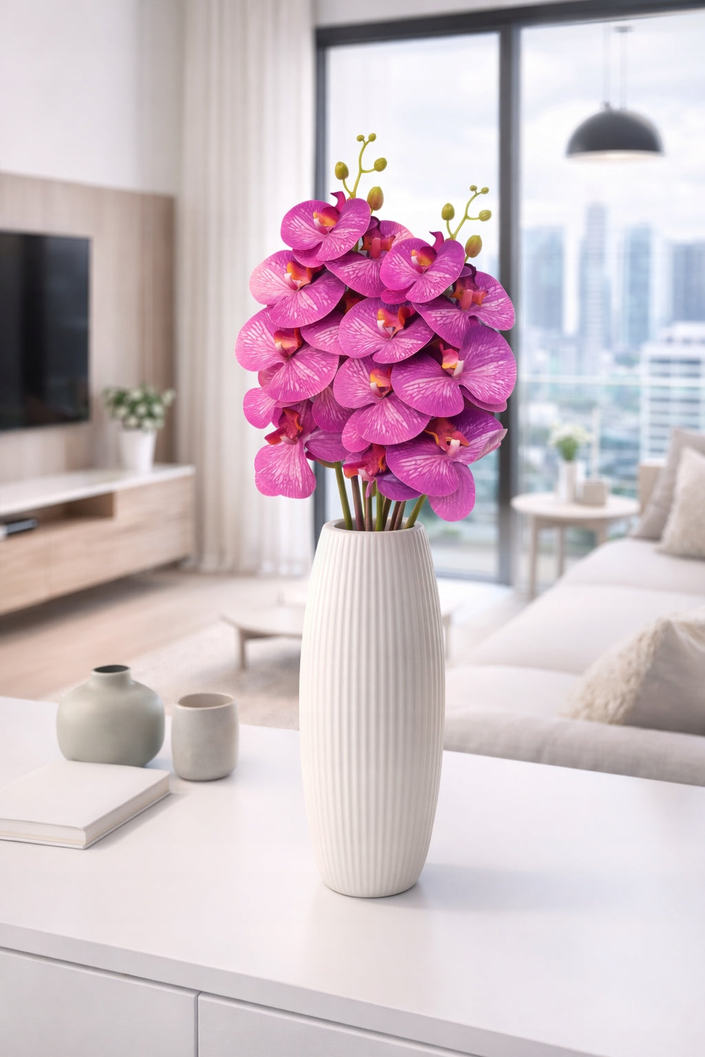 KWIAT SZTUCZNY STORCZYK 92 CM POJEDYNCZA GAŁĄZKA ORCHIDEA DUŻE KWIATY